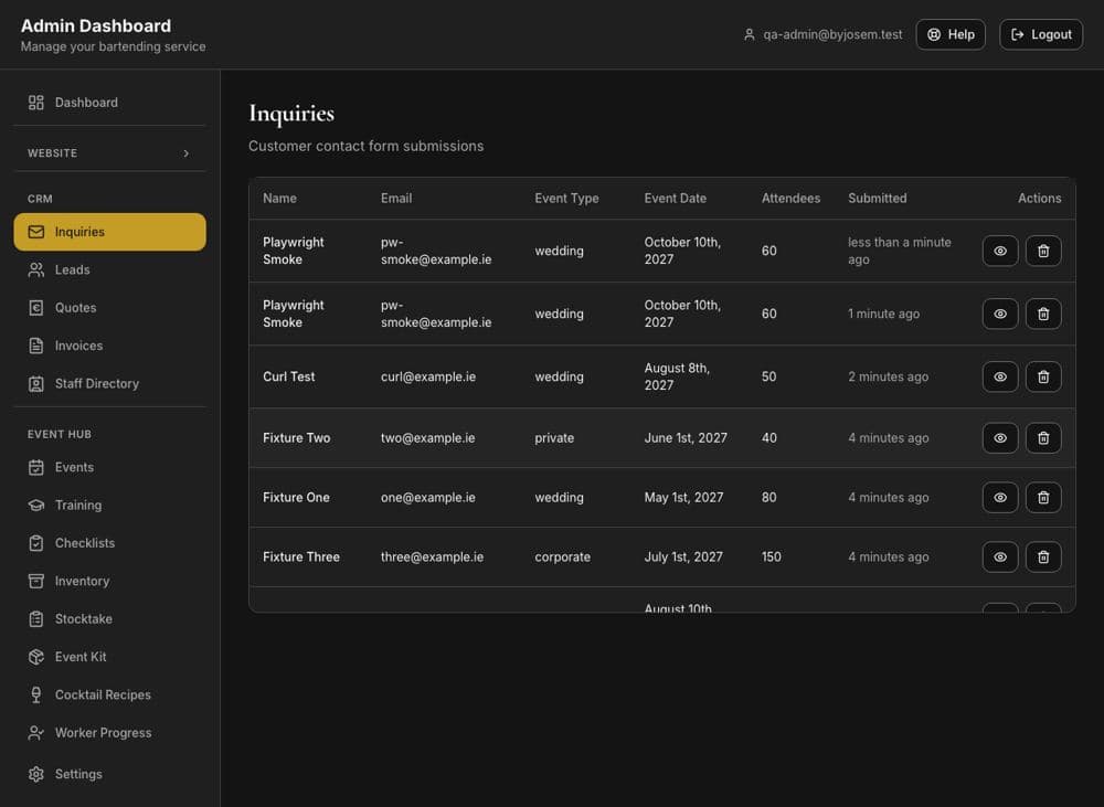 A CRM admin with test data
